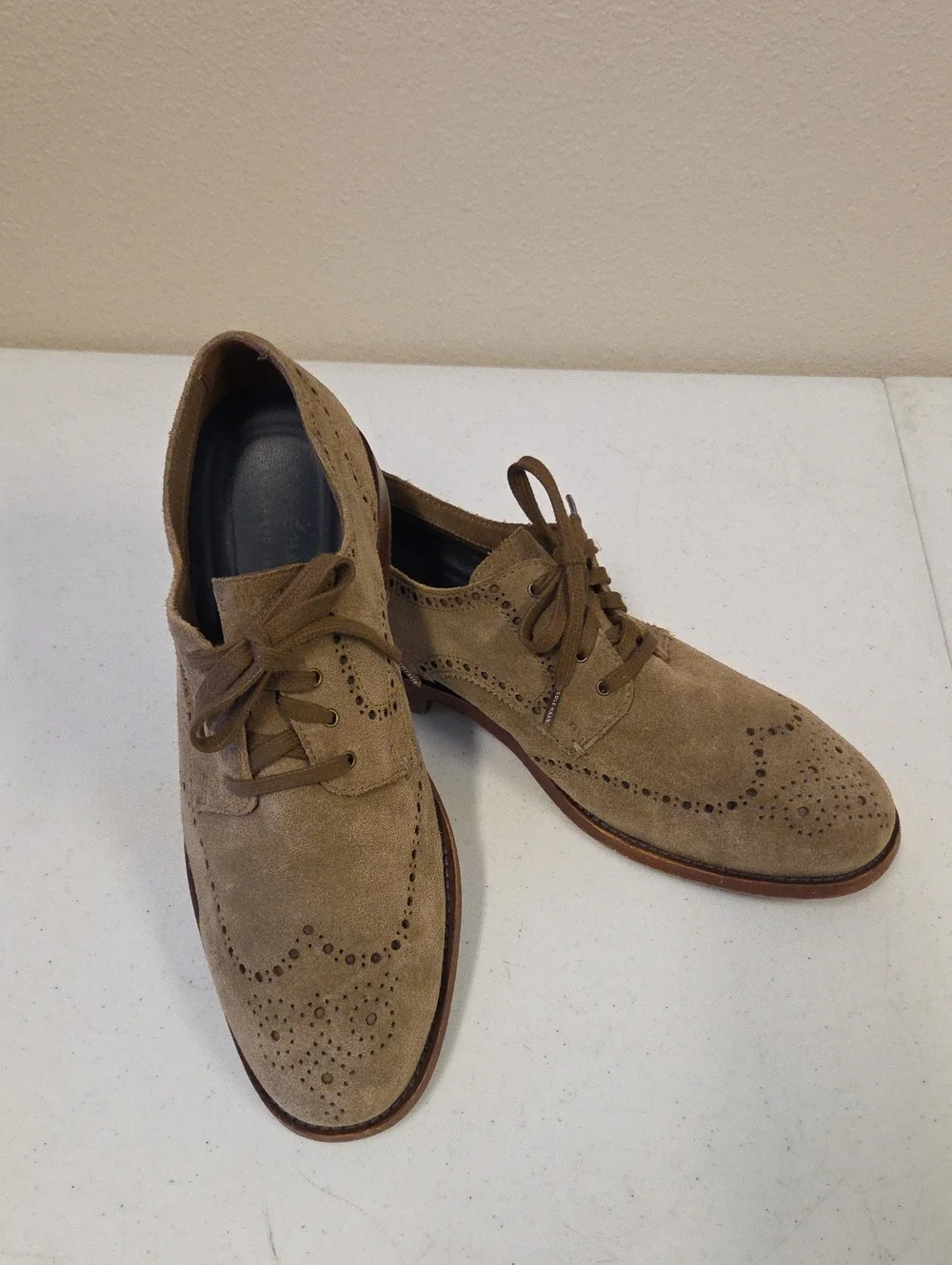 Cole Haan Grand 360 OS Wingtip Brogue Dress Shoes Tan Suede Size 10.5